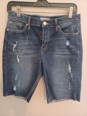 Soundgirl Distressed Dark Blue Denim Bermuda Shorts